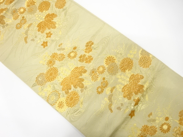 JAPANESE KIMONO / ANTIQUE FUKURO OBI / SILK / WOVEN KIKU